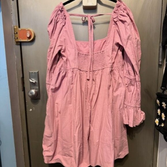 Pilcro Square-Neck Bubble Gum Pink Corduroy Babydoll Mini Dress - Picture 14 of 16